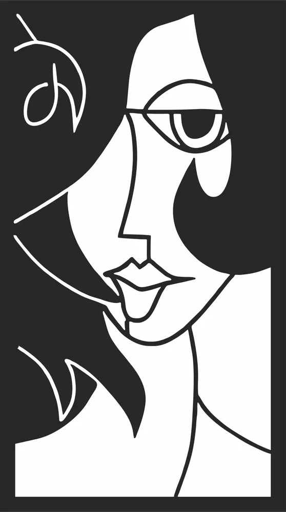 Abstract Face Woman Portrait Wall Art — full DXF linework preview