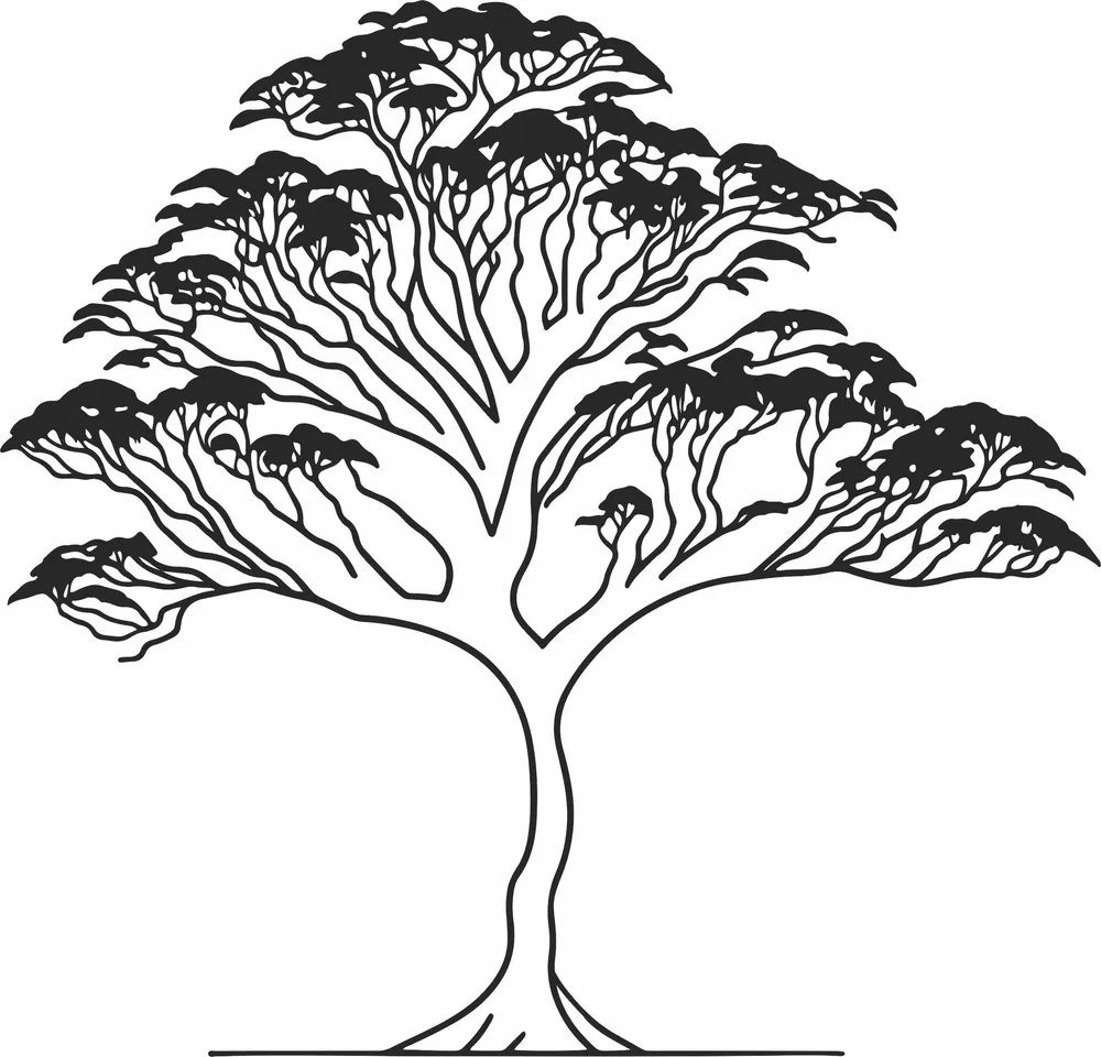 African Tree Silhouette — full DXF linework preview
