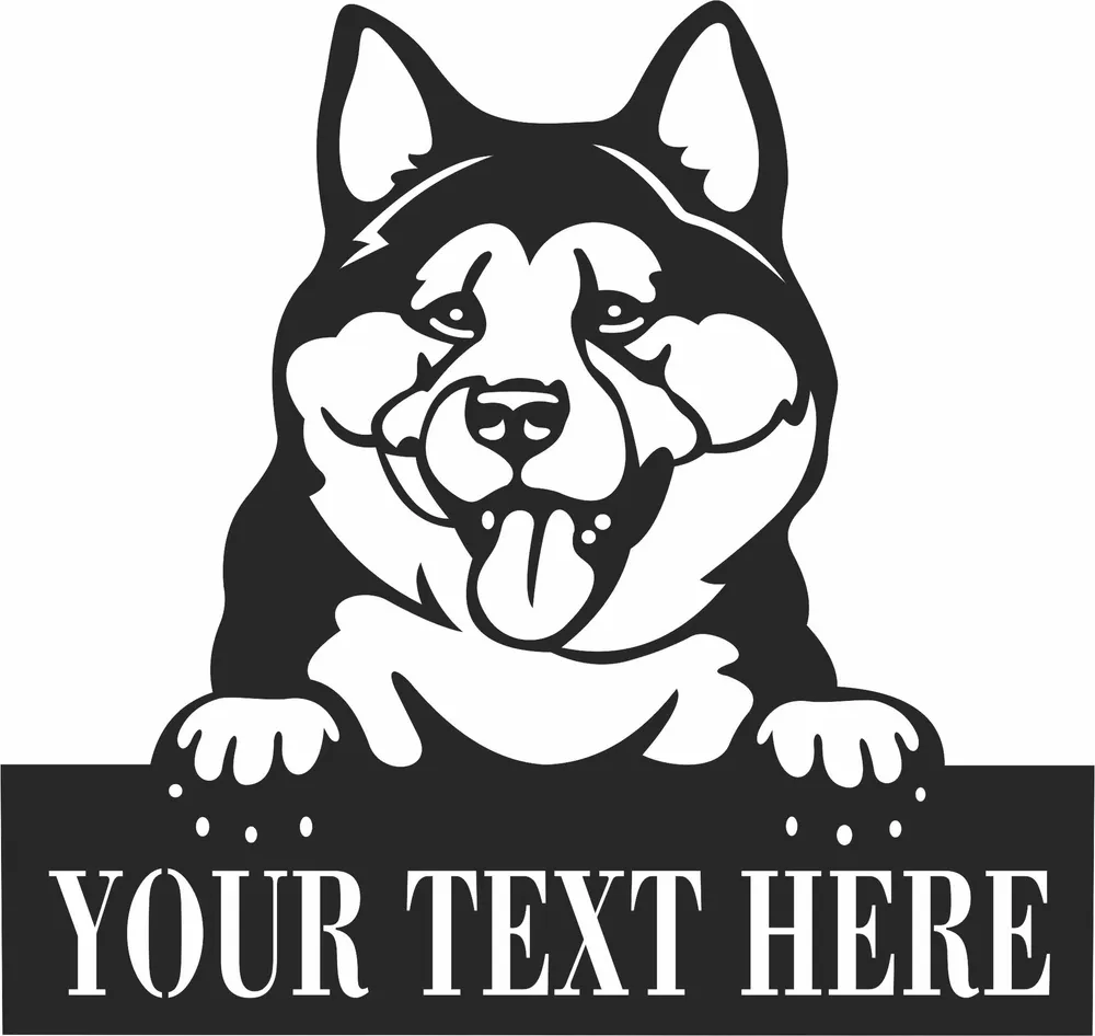 Akita Dog Name Sign — full DXF linework preview