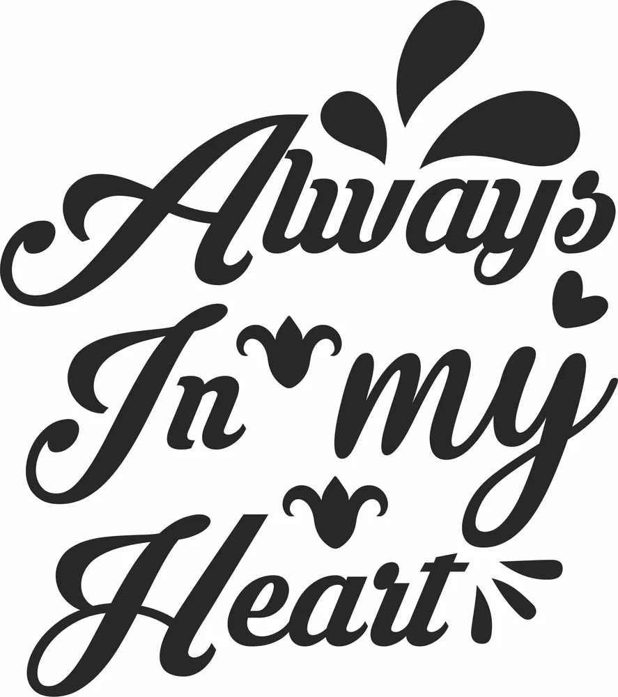 Always in My Heart Typography Clipart — full DXF linework preview