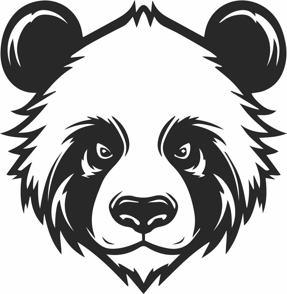 Angry Panda Face Clipart — full DXF linework preview
