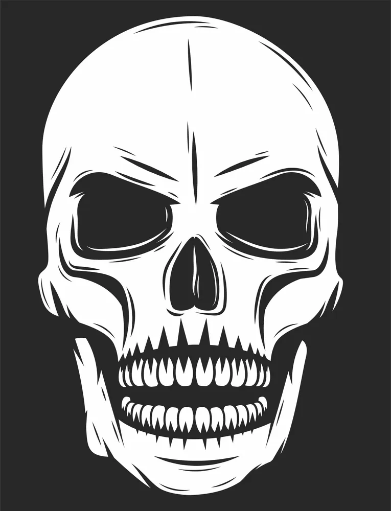 Angry Skull Laser Cut File Engraving Vector Design — DXF linework preview