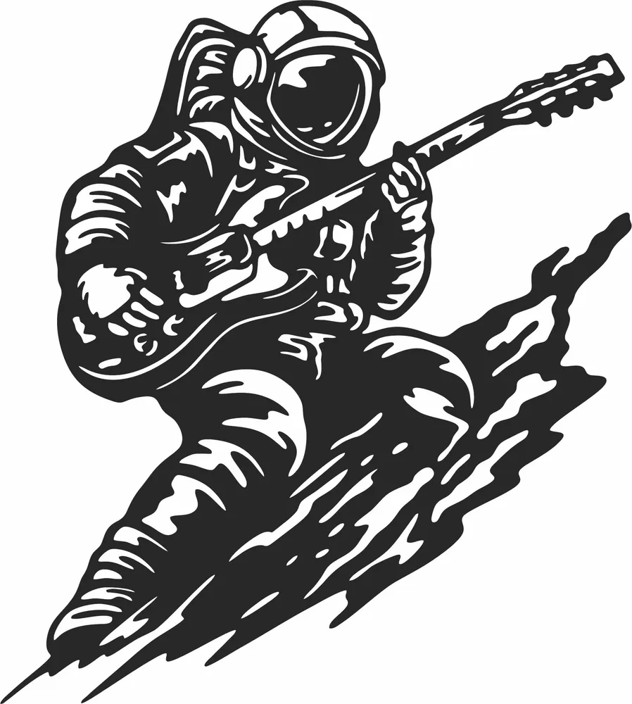 Astronaut Playing Guitar Clipart — full DXF linework preview