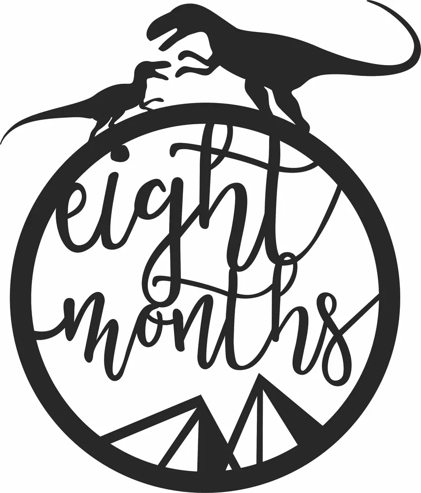 Baby Eight Months Milestone Dinosaur Clipart — full DXF linework preview