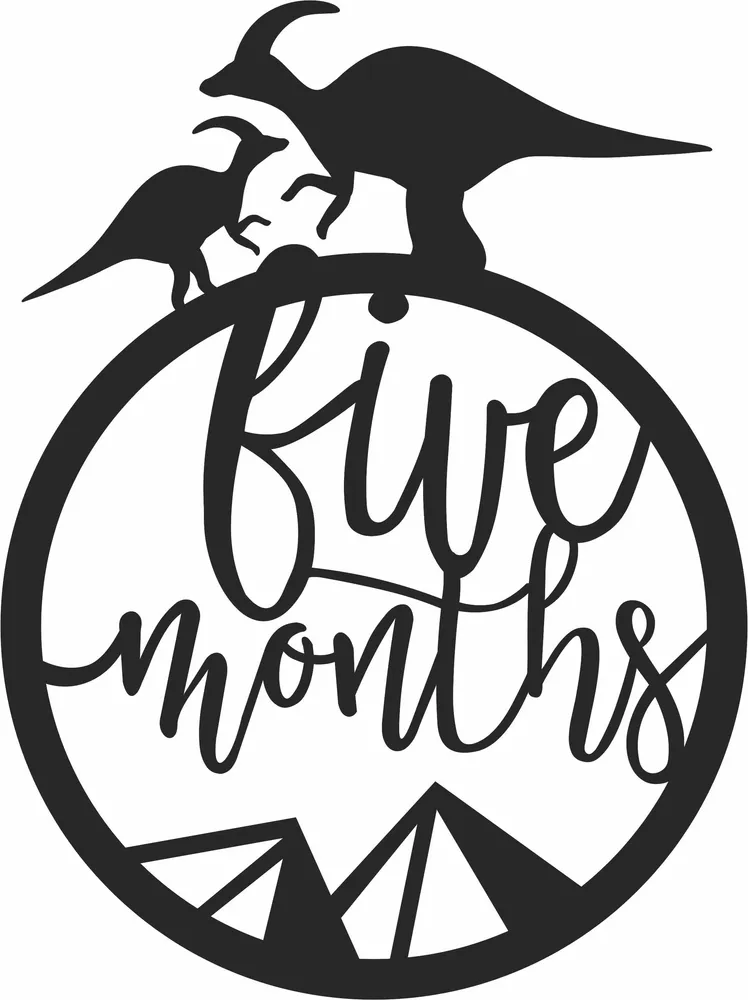 Baby Five Months Milestone Dinosaur Clipart — full DXF linework preview