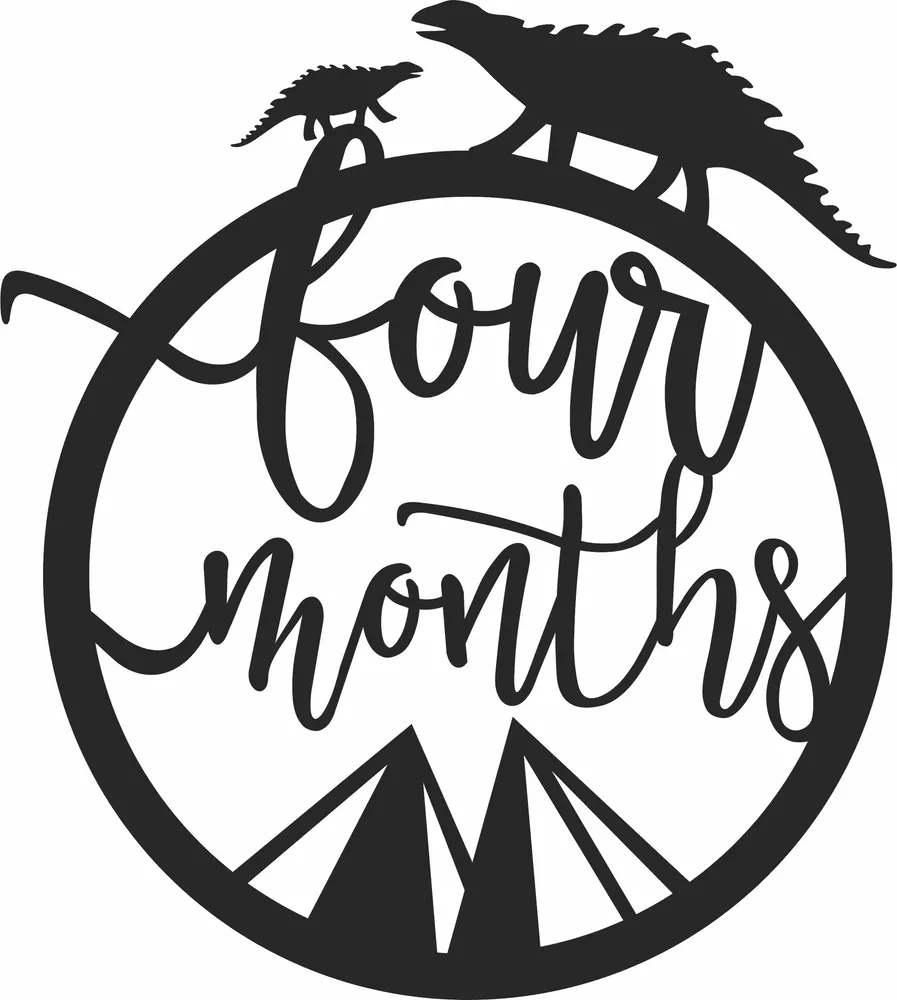 Baby Four Months Milestone Dinosaur Clipart — full DXF linework preview