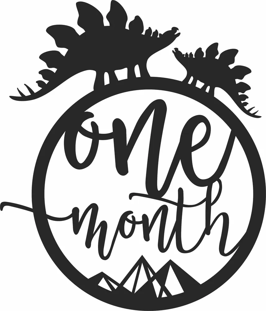 Baby One Month Milestone Dinosaur Clipart — full DXF linework preview