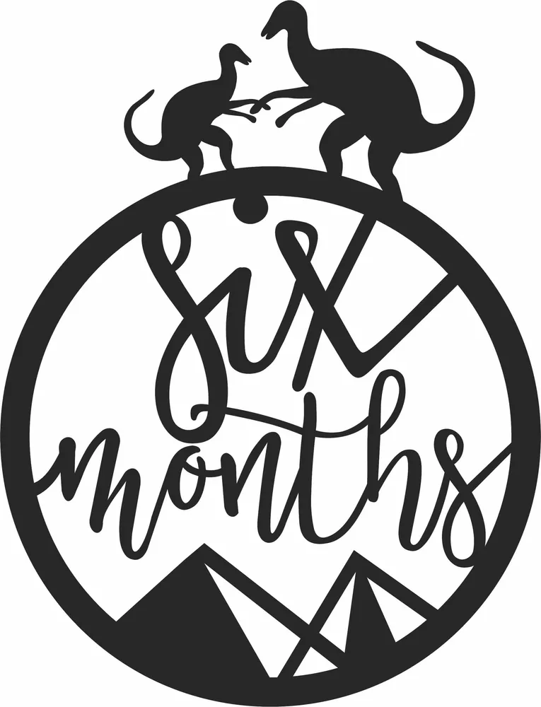 Baby Six Months Milestone Dinosaur Clipart — full DXF linework preview