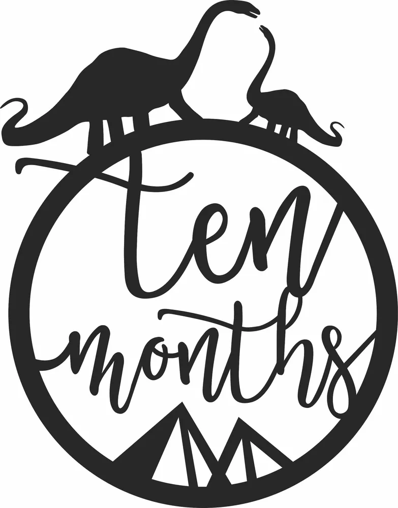 Baby Ten Months Milestone Dinosaur Clipart — full DXF linework preview