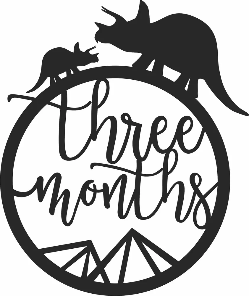 Baby Three Months Milestone Dinosaur Clipart — full DXF linework preview
