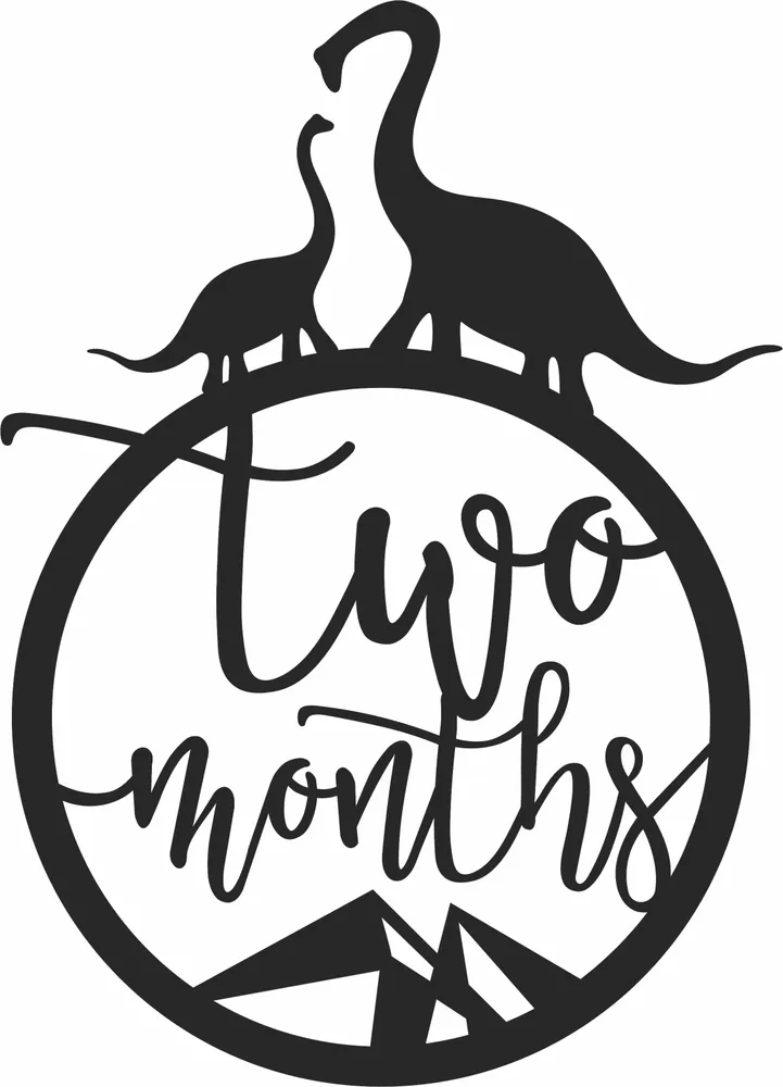 Baby Two Months Milestone Dinosaur Clipart — full DXF linework preview