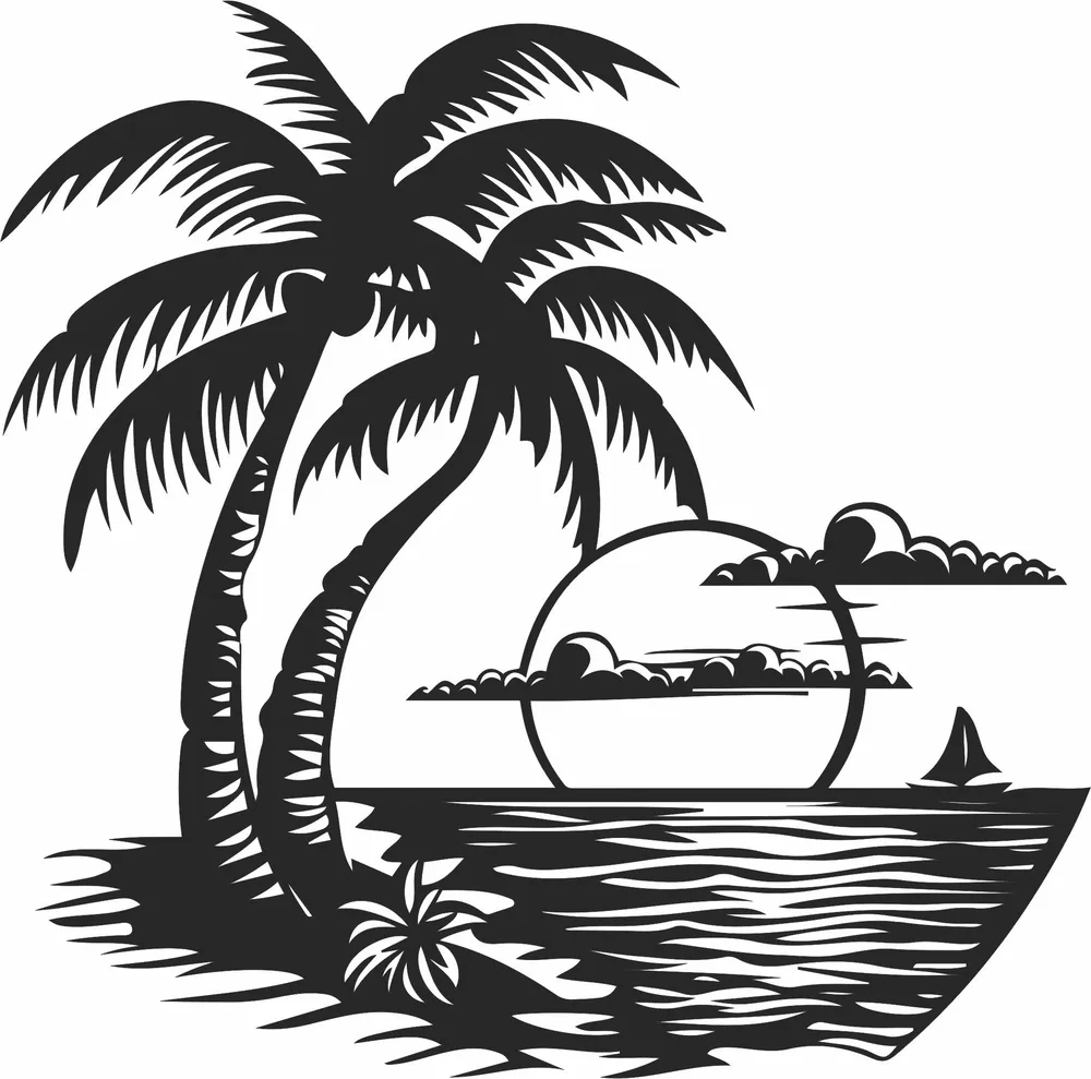 Beach Palm Trees Scene Design — full DXF linework preview