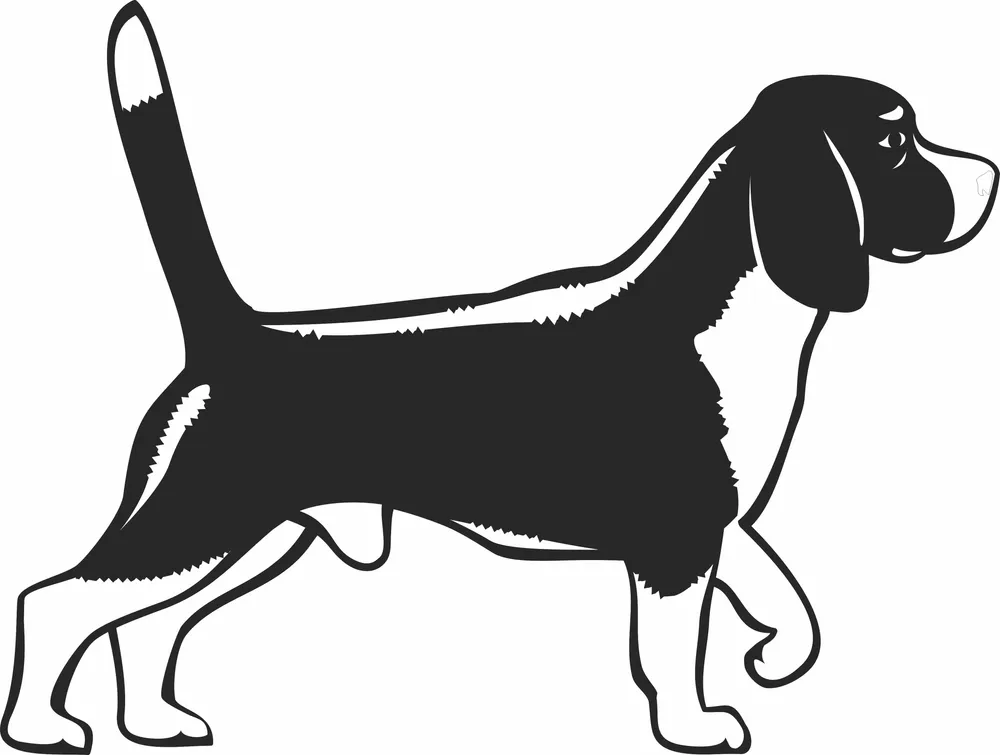 Beagle Dog Standing Side Profile Hound Breed Silhouette — DXF linework preview