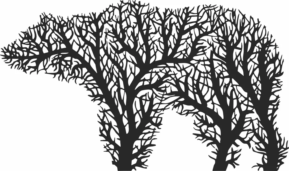 Bear Tree Wall Art — full DXF linework preview