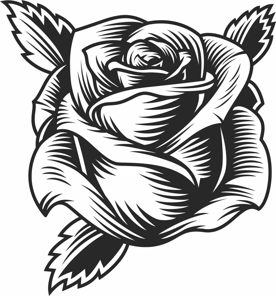 Beautiful Rose Clipart — full DXF linework preview