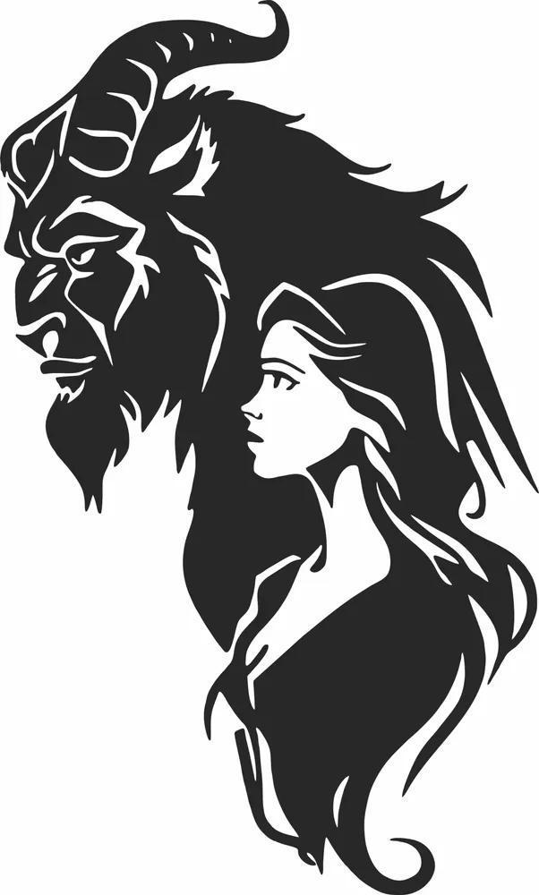 Beauty and Beast Wall Decor Clipart — full DXF linework preview