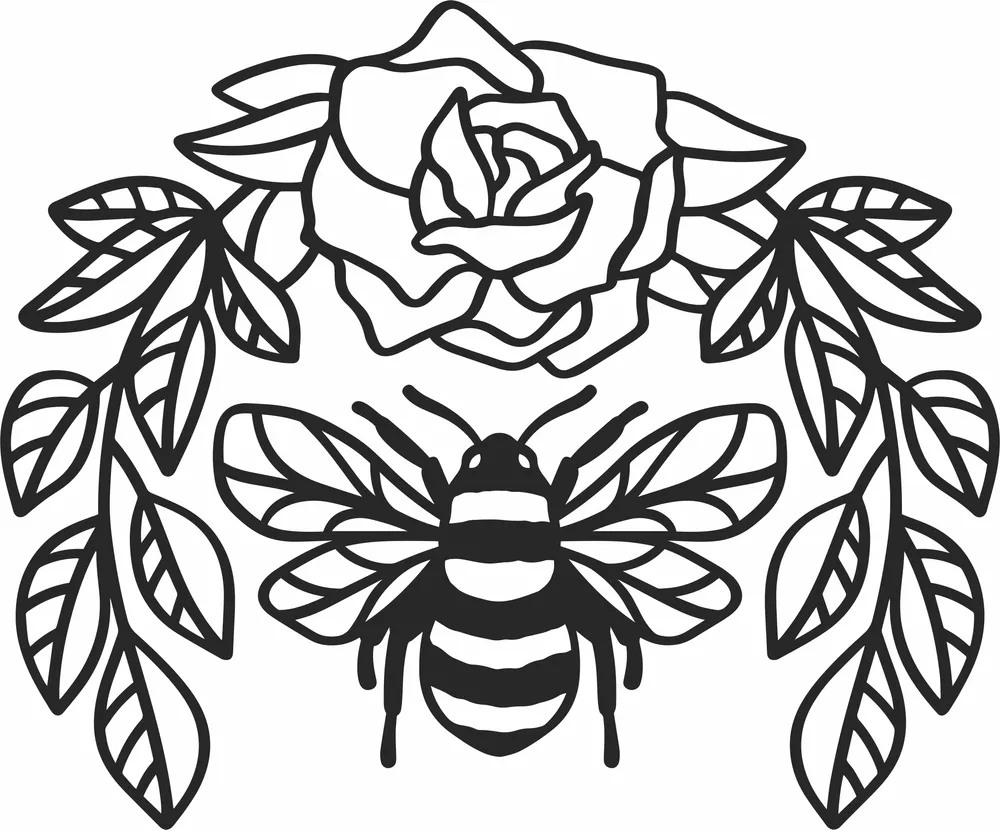 Bee Flower Wreath Clipart — full DXF linework preview