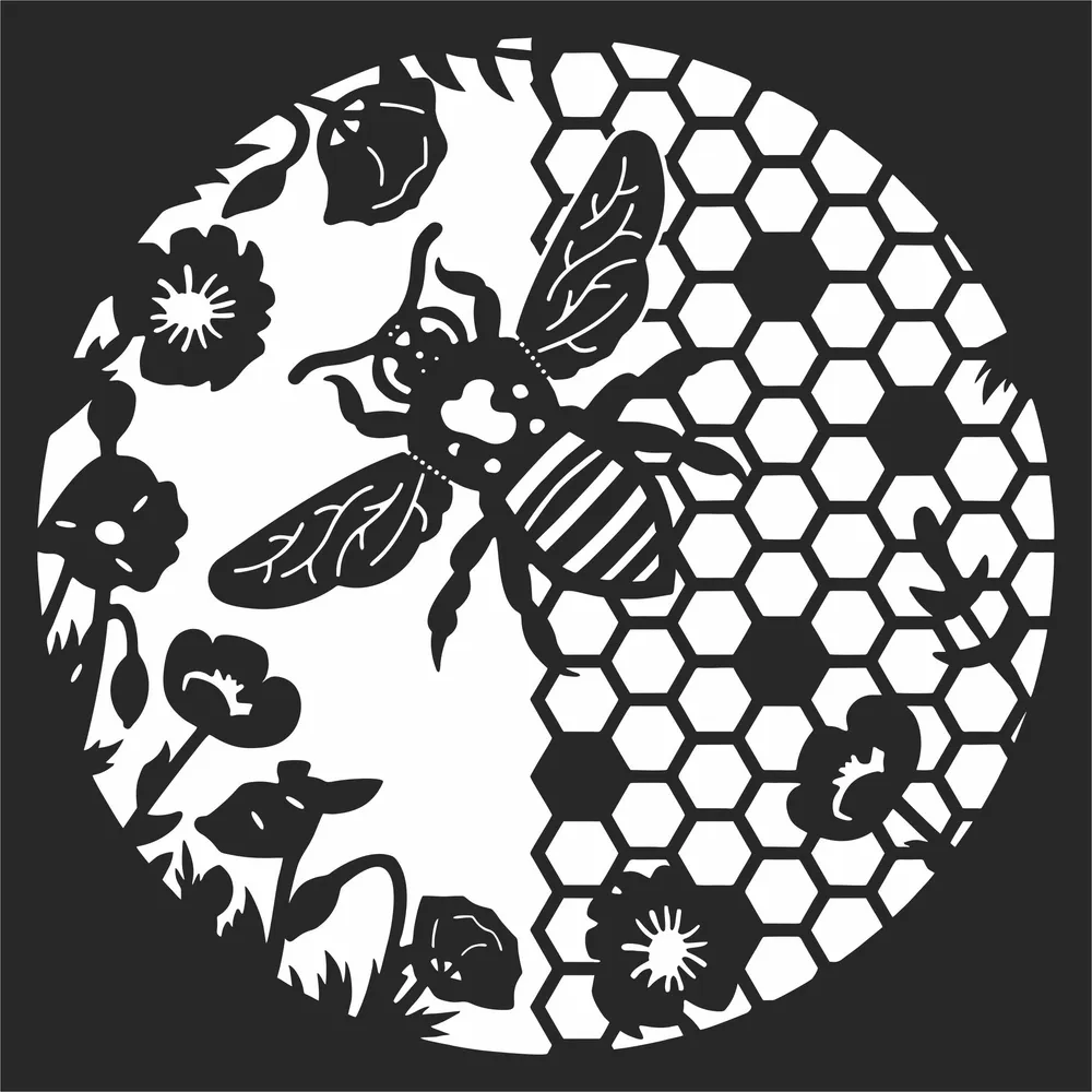 Bee Hive Flower Wall Art — full DXF linework preview