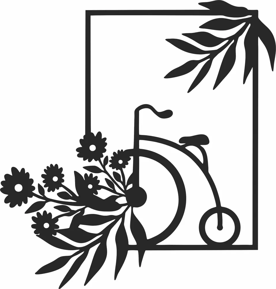 Bike Flowers Romantic Decor Clipart — full DXF linework preview