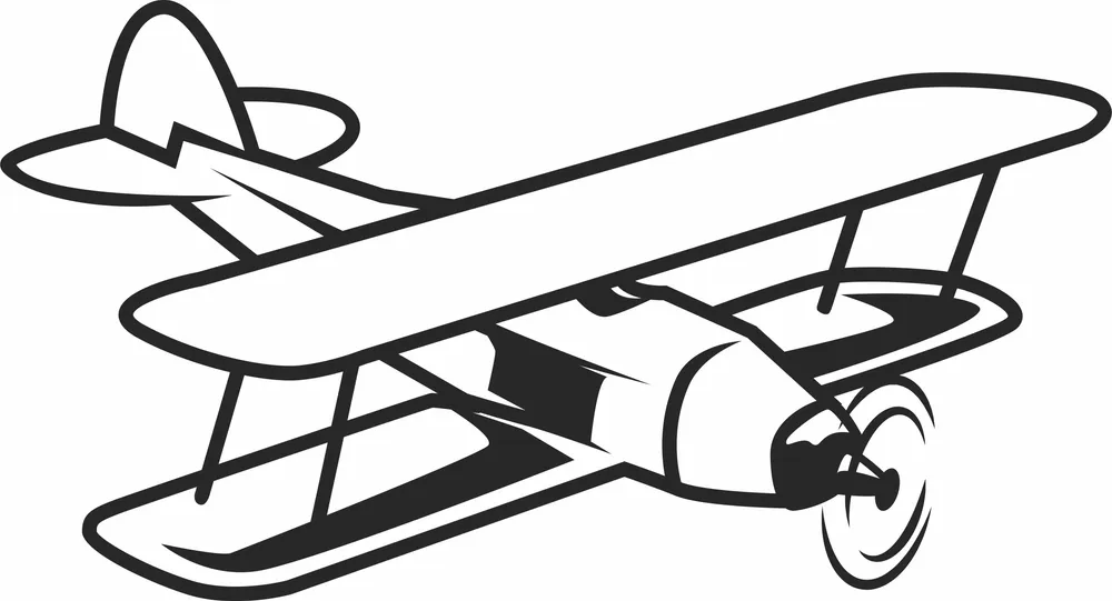 Biplan Flight Clipart — full DXF linework preview