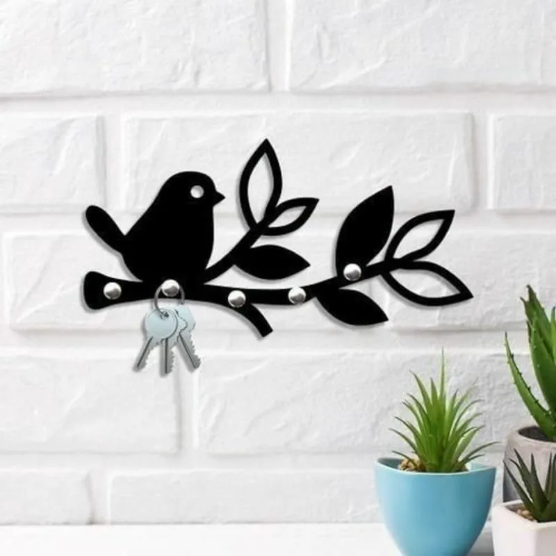 Bird on Branch Key Holder — DXF linework preview