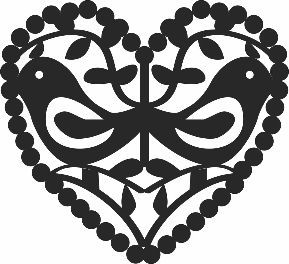 Birds Hearts Valentines Day Design — full DXF linework preview