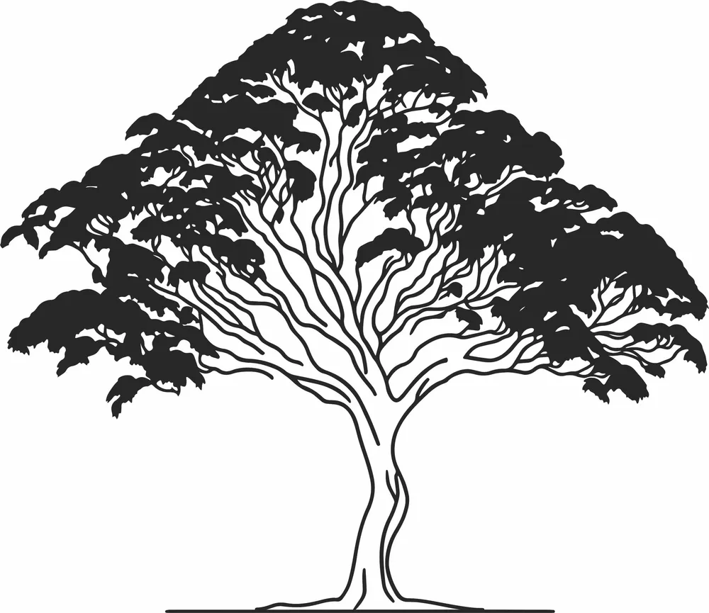 Black Tree Silhouette — full DXF linework preview