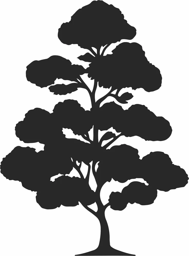 Black Tree Silhouette — full DXF linework preview