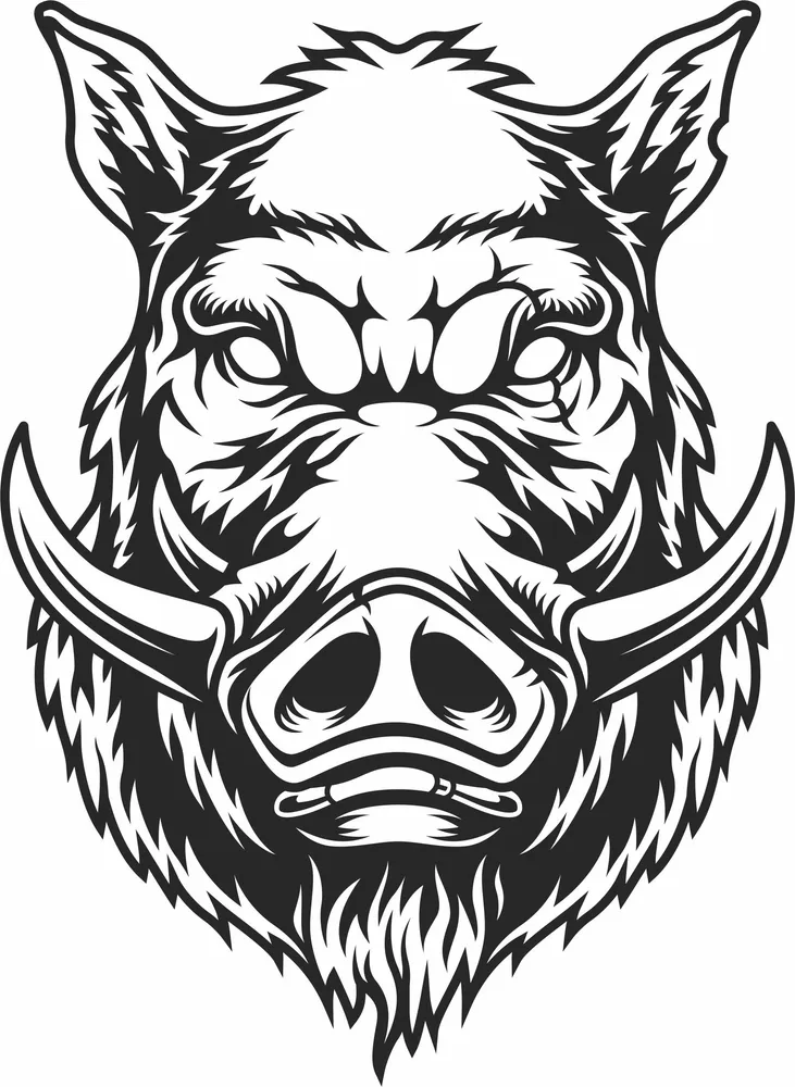 Boar Head Wall Art — full DXF linework preview