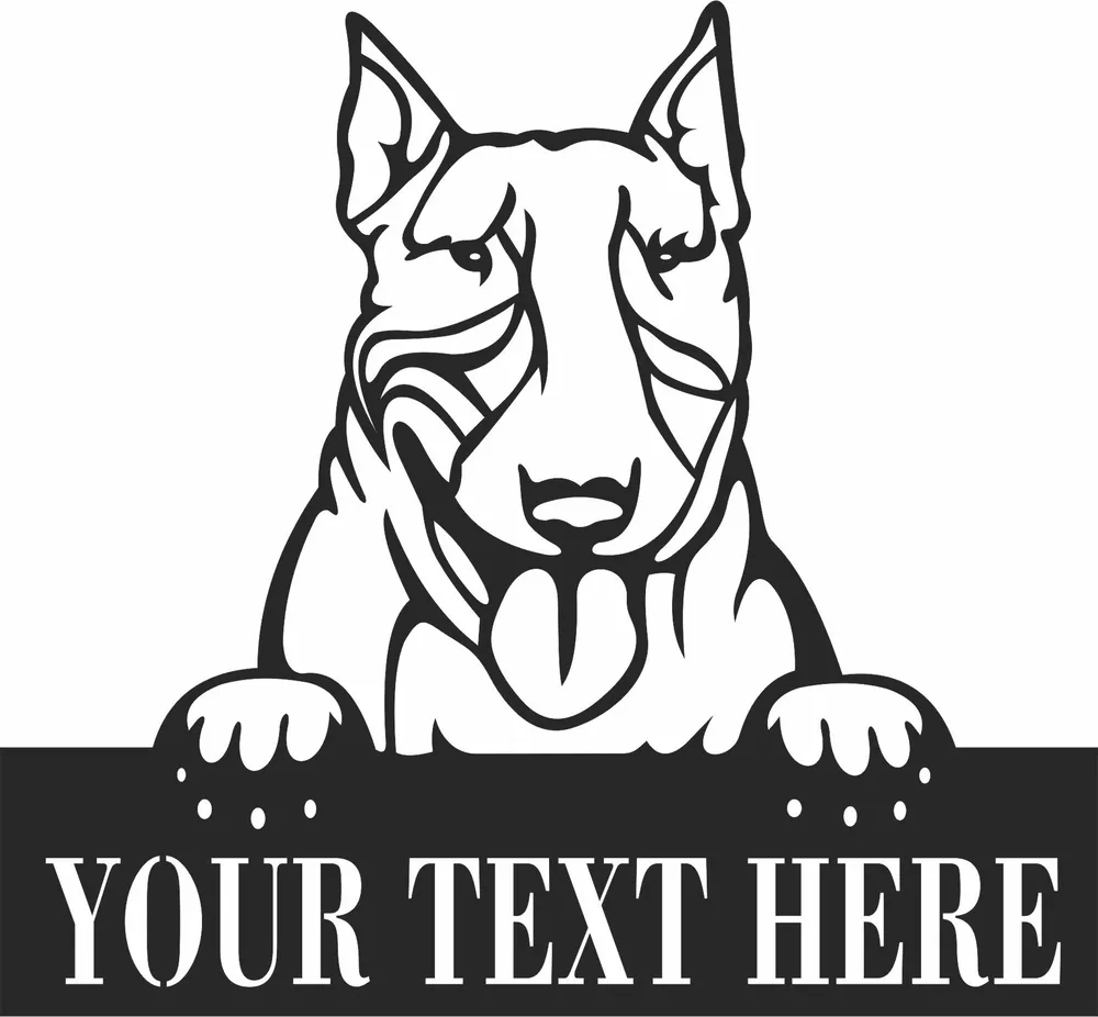 Bull Terrier Dog Name Sign — full DXF linework preview