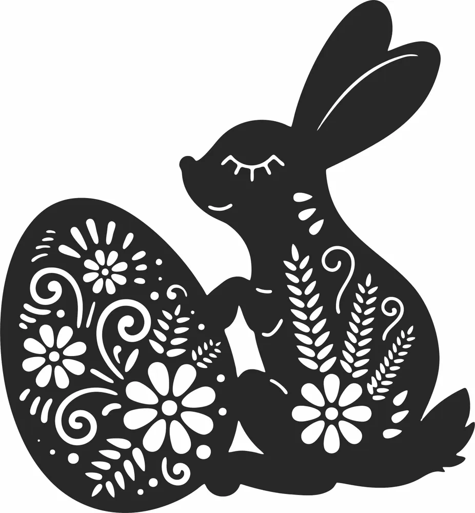 Bunny Egg Easter Sign — full DXF linework preview