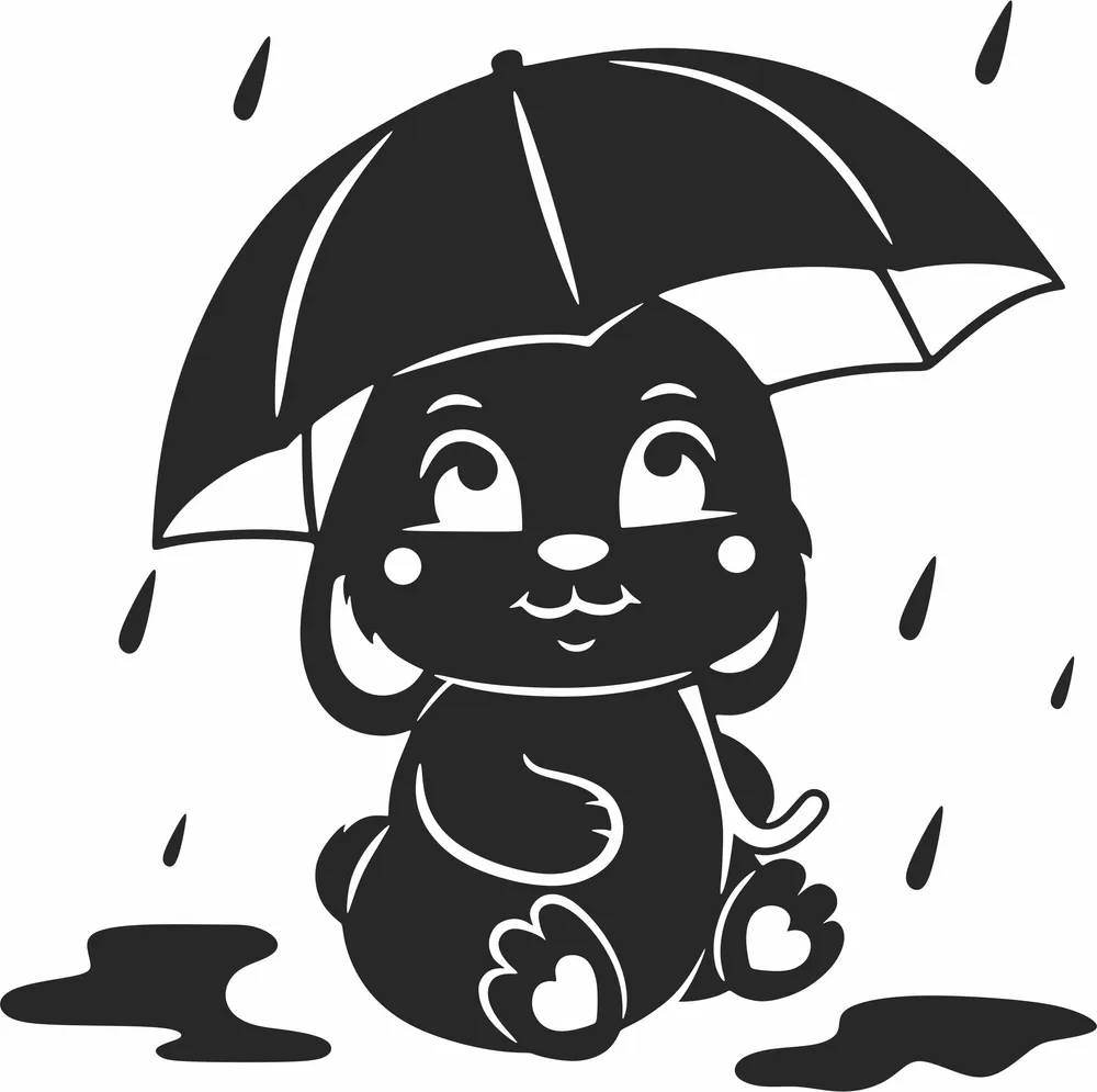 Bunny in Rain Clipart — full DXF linework preview