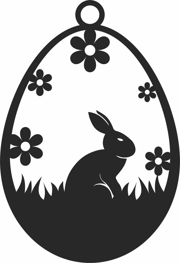 Bunny on Easter Eggs Ornament — full DXF linework preview