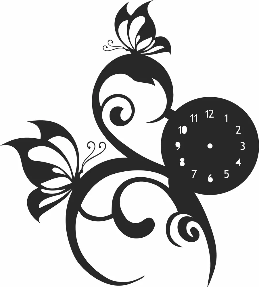 Butterflies Wall Clock Clipart — full DXF linework preview