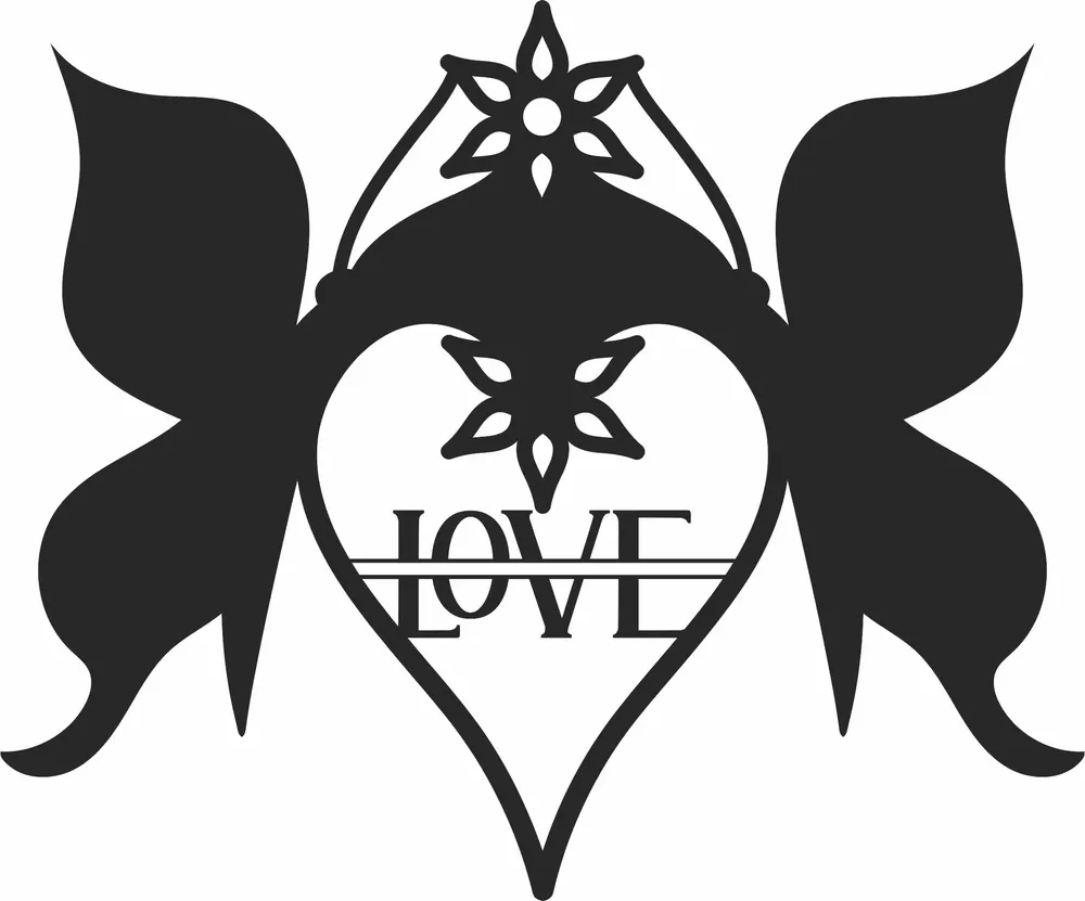 Butterfly Hearts Valentines Day Sign — DXF linework preview