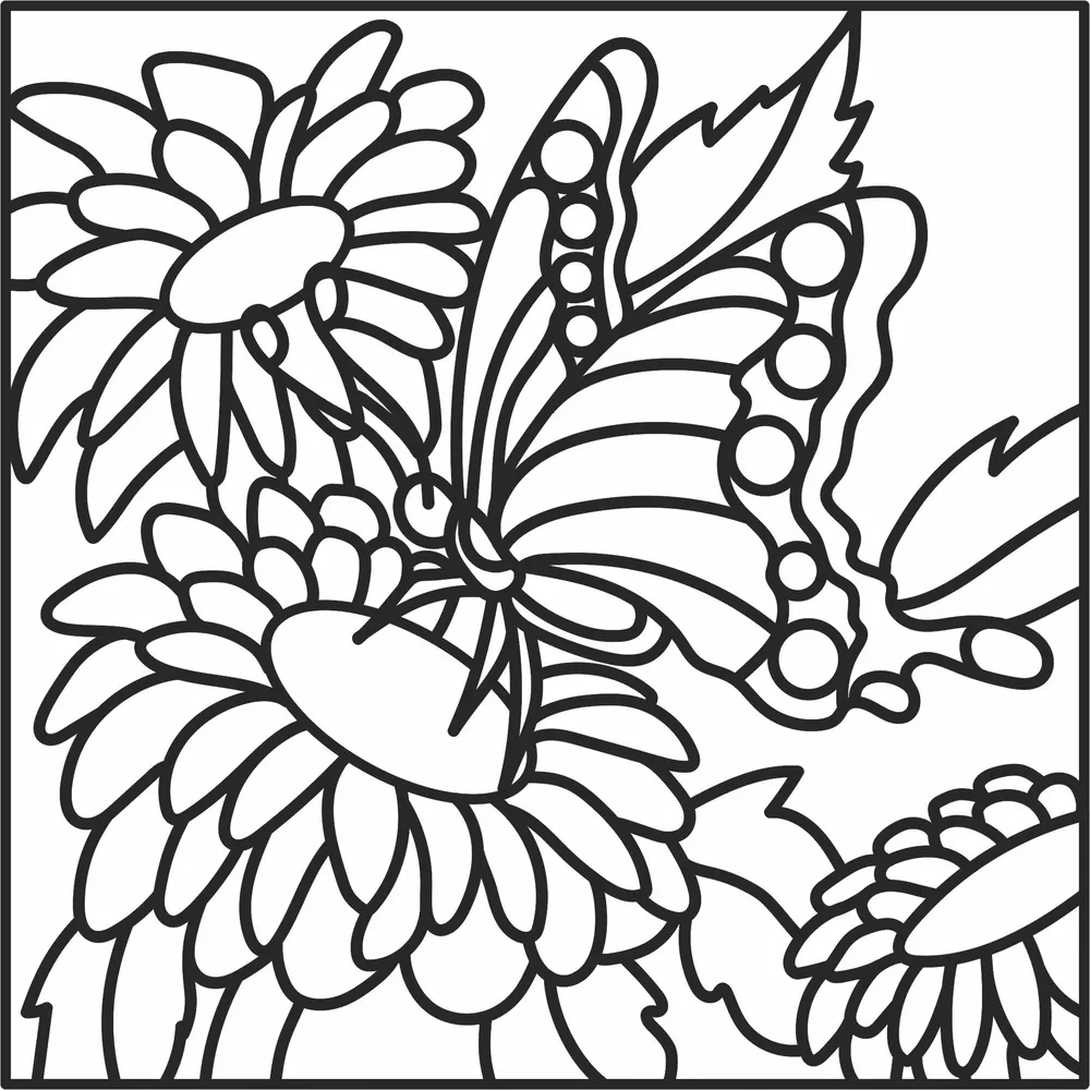 Butterfly on Flowers Clipart — full DXF linework preview