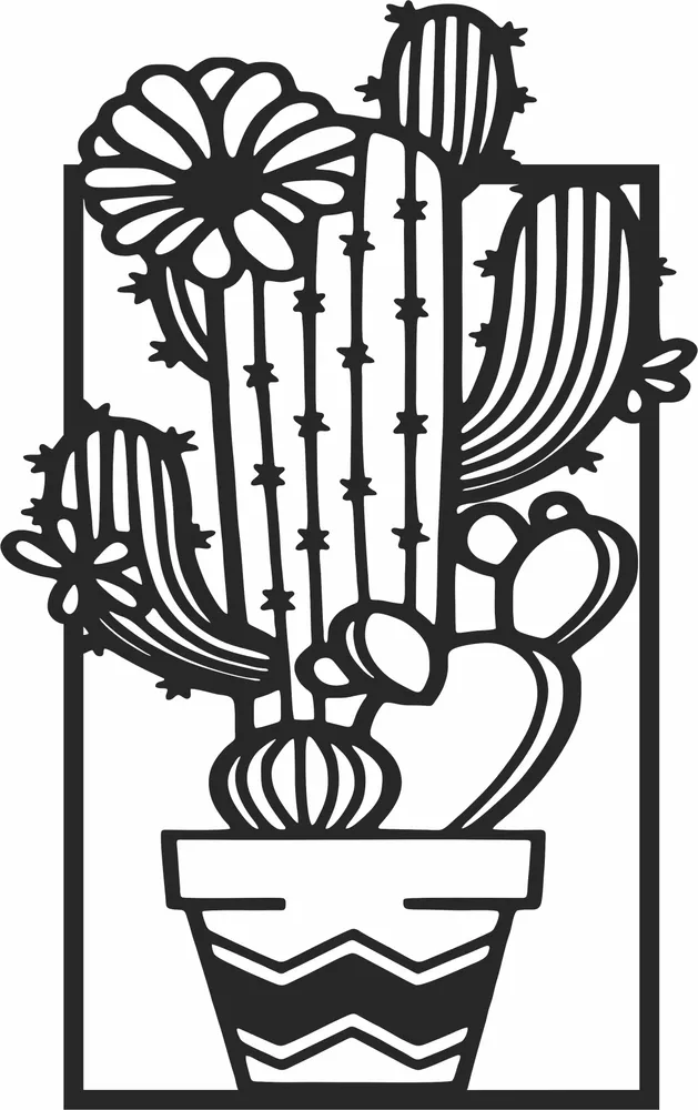 Cactus Pot Wall Decor Clipart — full DXF linework preview