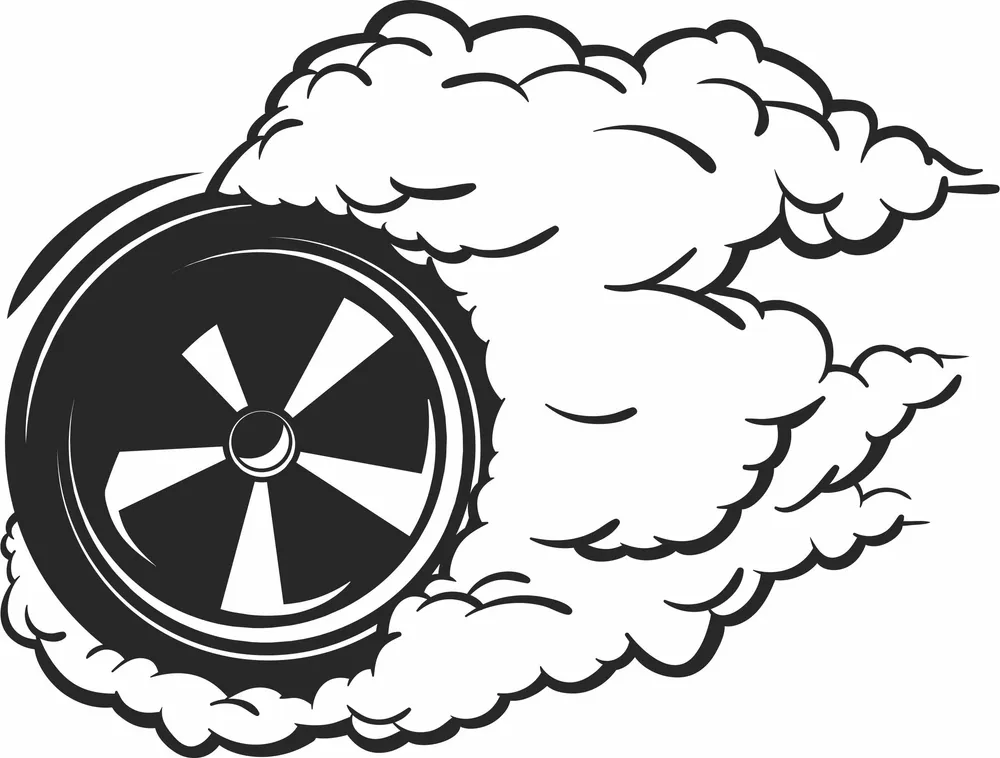 Car Wheel Burnout Smoke Drift Graphic — DXF linework preview