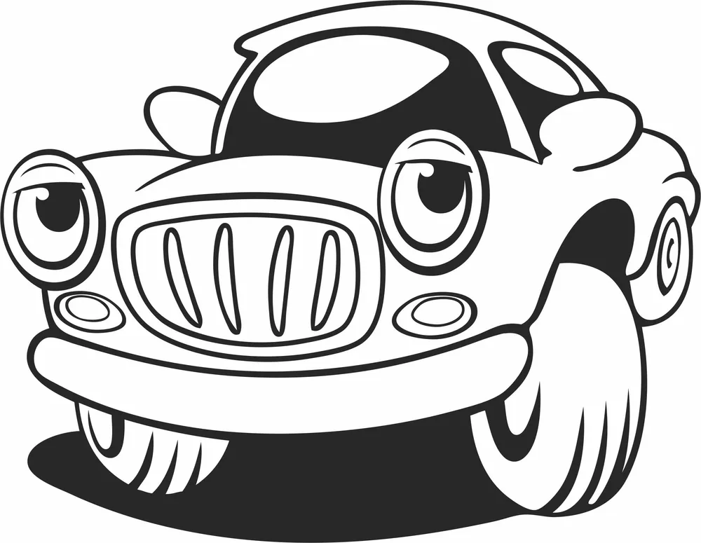 Cartoon Car Clipart — full DXF linework preview