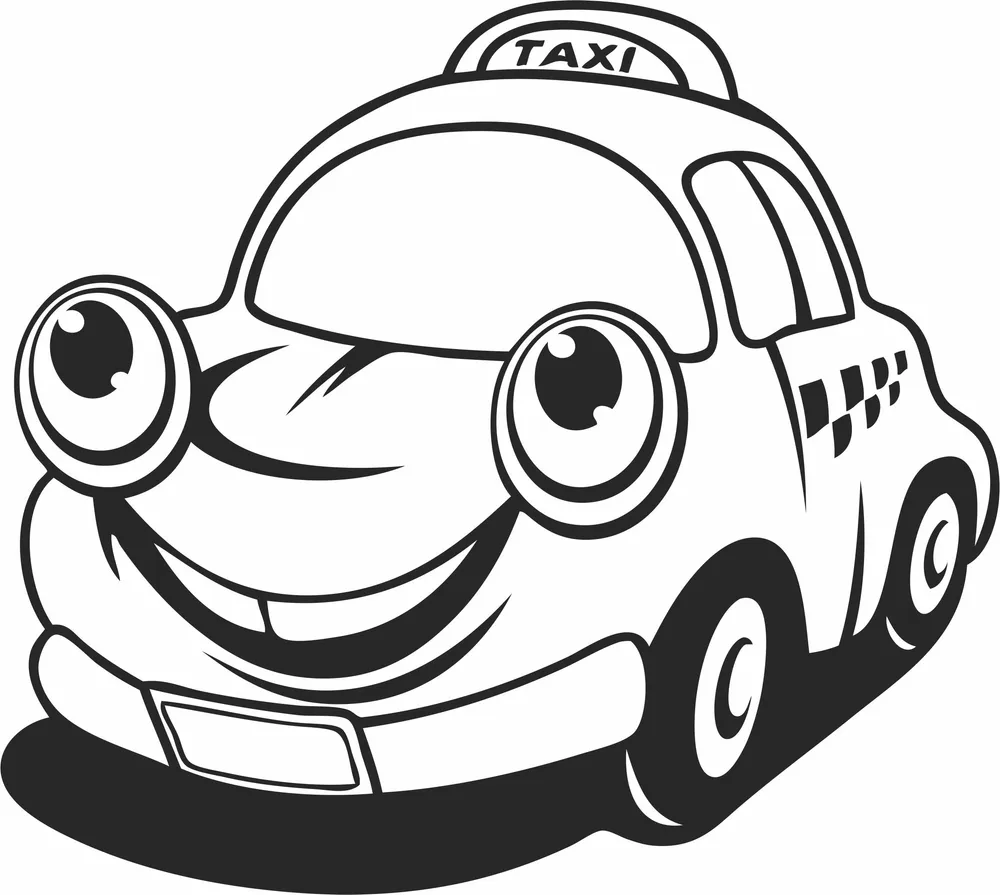 Cartoon Taxi Clipart — full DXF linework preview
