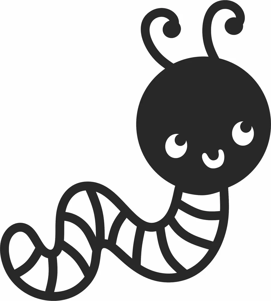 Cartoon Worm Silhouette — full DXF linework preview