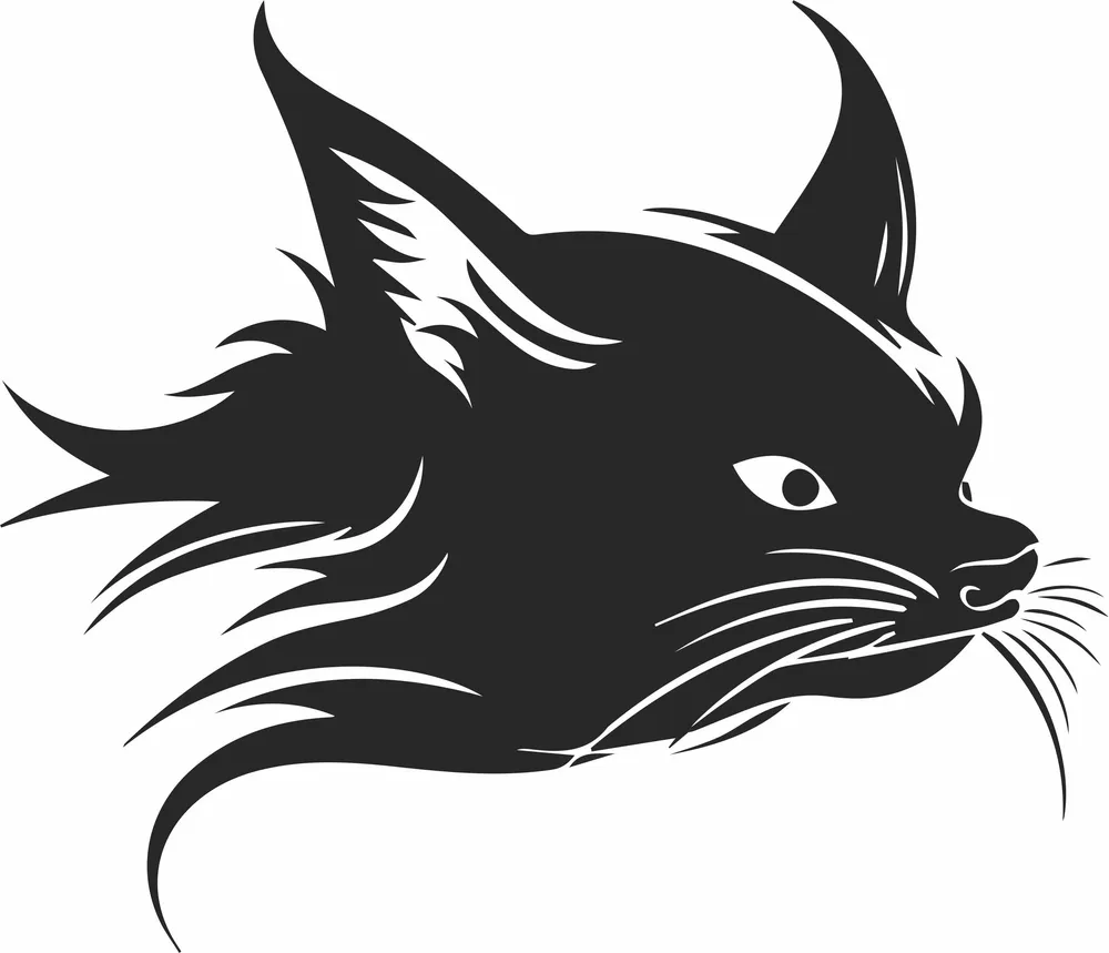 Cat Face Animal Silhouette — DXF linework preview