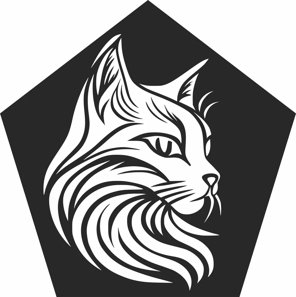 Cat Face Silhouette — full DXF linework preview