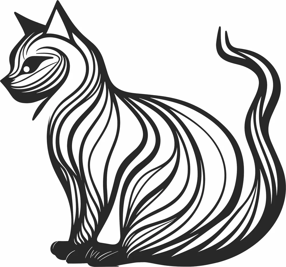 Cat Tribal Silhouette — full DXF linework preview