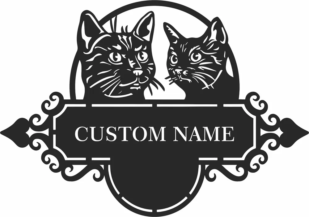 Cats Address Sign Monogram — full DXF linework preview