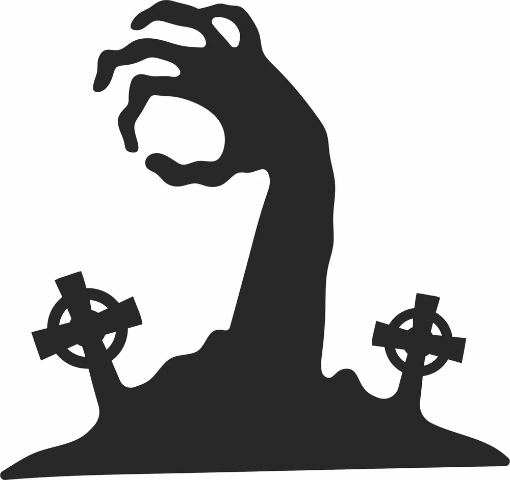Cemetery Zombie Hand Halloween Design — DXF linework preview