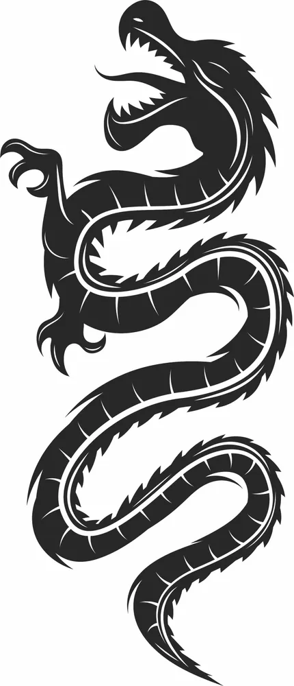 Chinese Dragon Asian Serpent Art — DXF linework preview