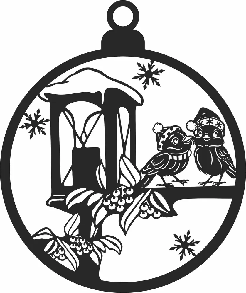 Christmas Birds Ornament — full DXF linework preview