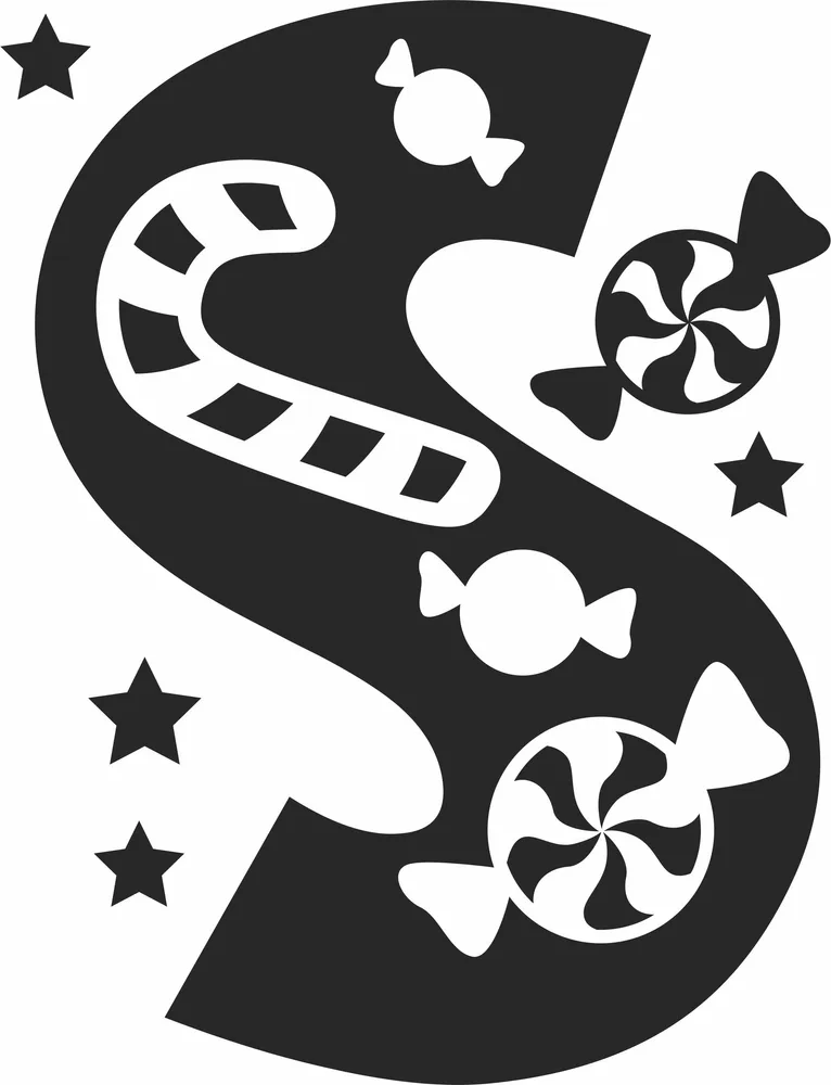 Christmas Candies Letter S Monogram — full DXF linework preview