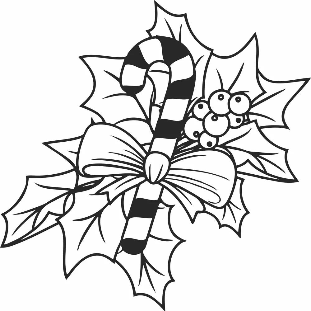 Christmas Candy Cane Holly Leaves Clipart — full DXF linework preview